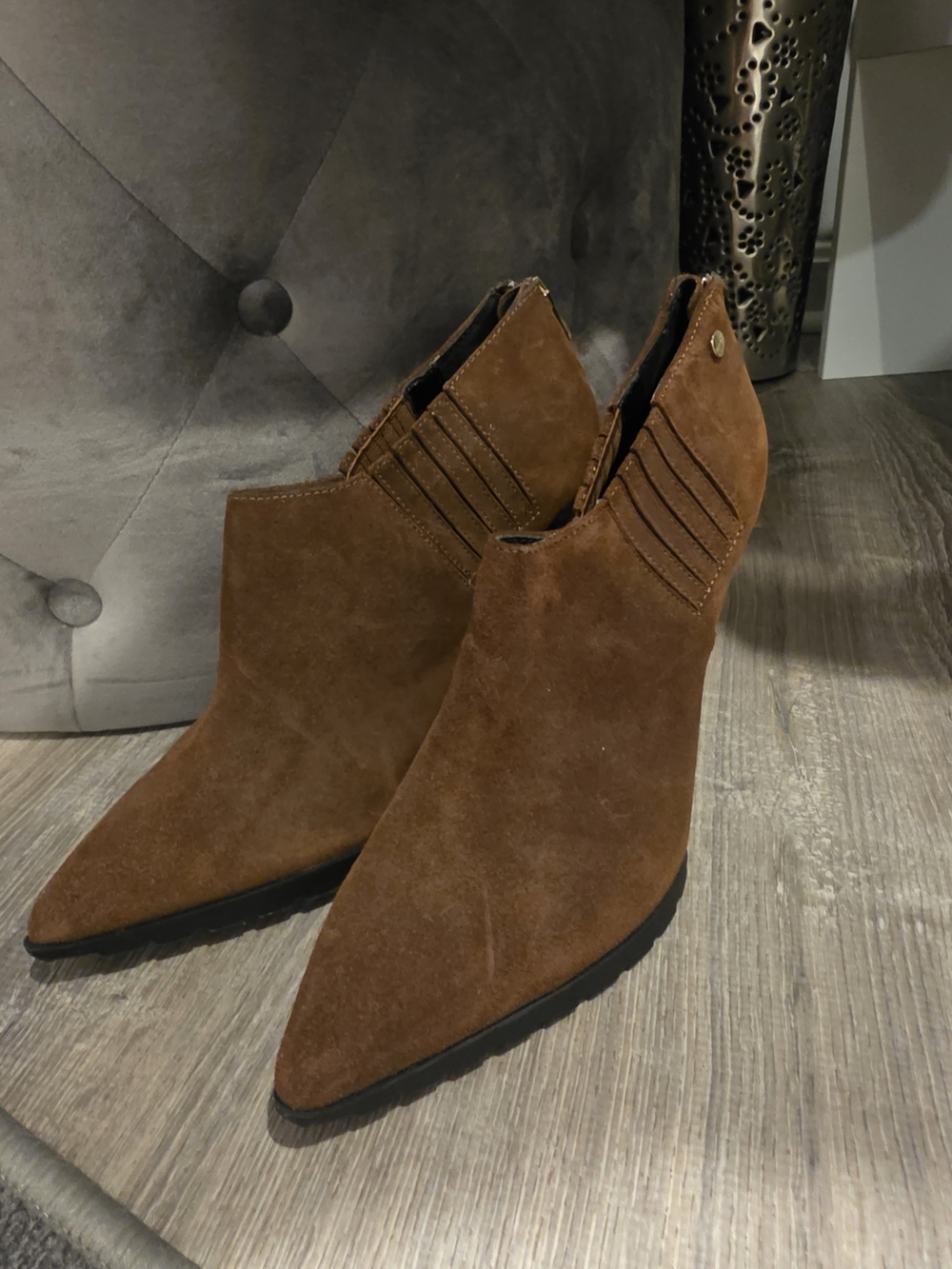 Calvin Klein Women's Brown Suede Pointed Ankle Boots